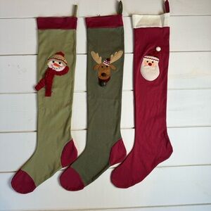 Adorable Knit Christmas Holiday Stockings Snowman Reindeer Santa Lot of 3